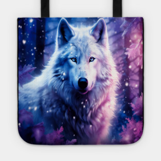 White Wolf in Fantasy Forest in Pinks and Purples|For Women and Girls Tote