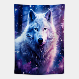 White Wolf in Fantasy Forest in Pinks and Purples|For Women and Girls Tapestry