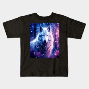 White Wolf in Fantasy Forest in Pinks and Purples|For Women and Girls Kids T-Shirt