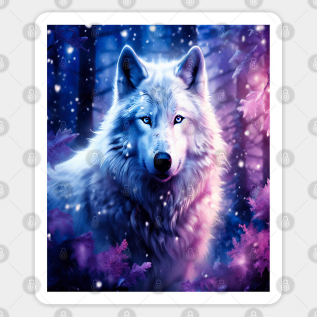 White Wolf in Fantasy Forest in Pinks and Purples|For Women and Girls Sticker by BirdsnStuff