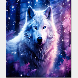 White Wolf in Fantasy Forest in Pinks and Purples|For Women and Girls Posters and Art