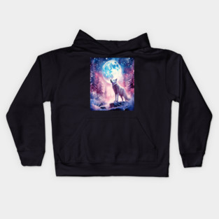 White Wolf in Fantasy Forest in Pinks and Purples|For Women and Girls Kids Hoodie