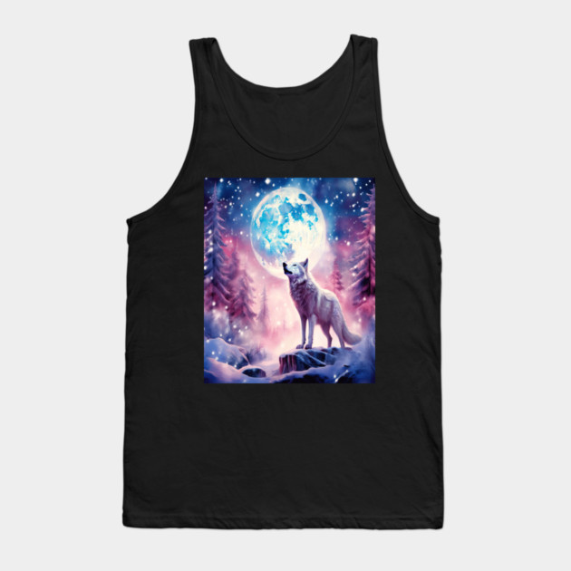 White Wolf in Fantasy Forest in Pinks and Purples|For Women and Girls Tank Top by BirdsnStuff