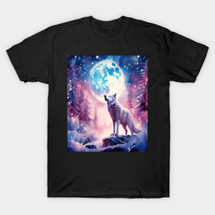 White Wolf in Fantasy Forest in Pinks and Purples|For Women and Girls T-Shirt