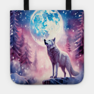 White Wolf in Fantasy Forest in Pinks and Purples|For Women and Girls Tote
