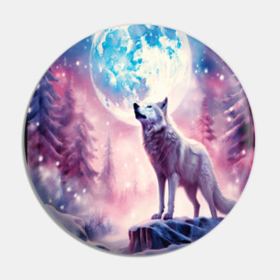 White Wolf in Fantasy Forest in Pinks and Purples|For Women and Girls Pin
