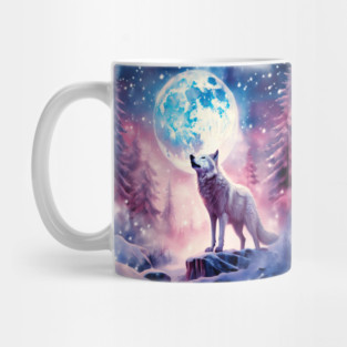 White Wolf in Fantasy Forest in Pinks and Purples|For Women and Girls Mug