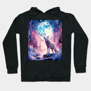 White Wolf in Fantasy Forest in Pinks and Purples|For Women and Girls Hoodie