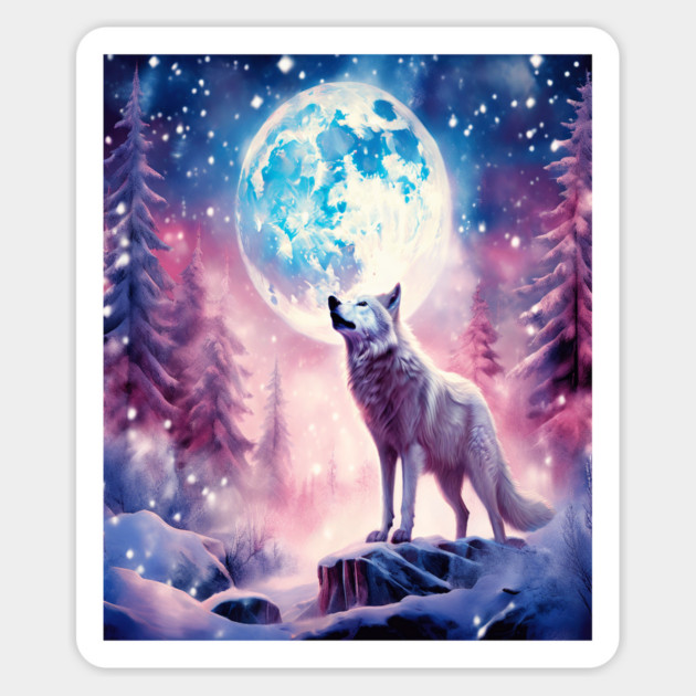 White Wolf in Fantasy Forest in Pinks and Purples|For Women and Girls Magnet by BirdsnStuff