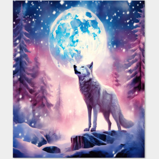 White Wolf in Fantasy Forest in Pinks and Purples|For Women and Girls Posters and Art
