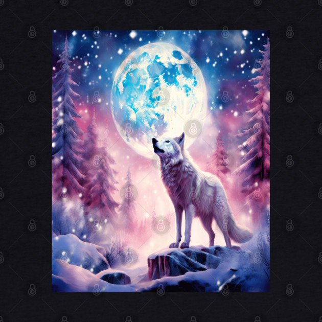 White Wolf in Fantasy Forest in Pinks and Purples|For Women and Girls by BirdsnStuff