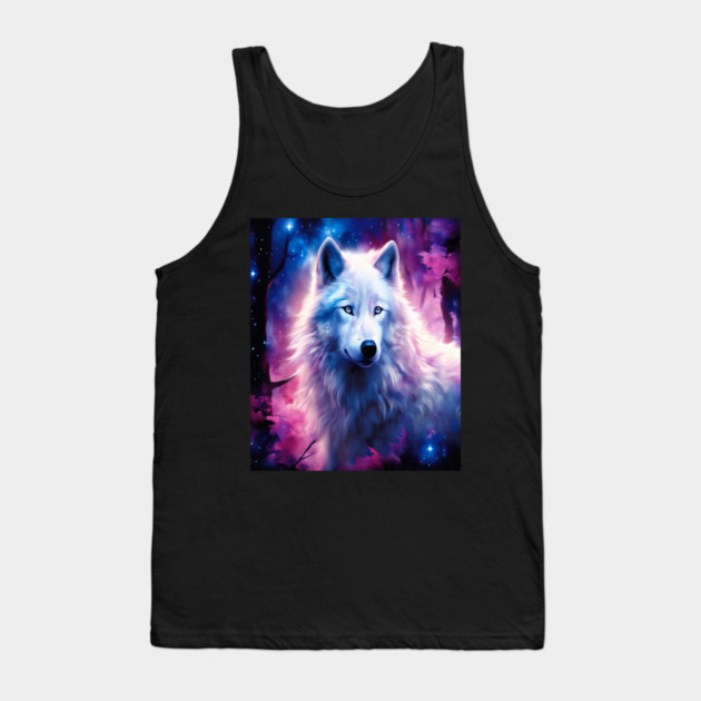 White Wolf in Fantasy Forest in Pinks and Purples|For Women and Girls Tank Top by BirdsnStuff
