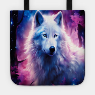 White Wolf in Fantasy Forest in Pinks and Purples|For Women and Girls Tote