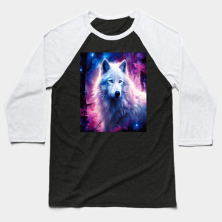 White Wolf in Fantasy Forest in Pinks and Purples|For Women and Girls Baseball T-Shirt