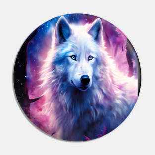 White Wolf in Fantasy Forest in Pinks and Purples|For Women and Girls Pin