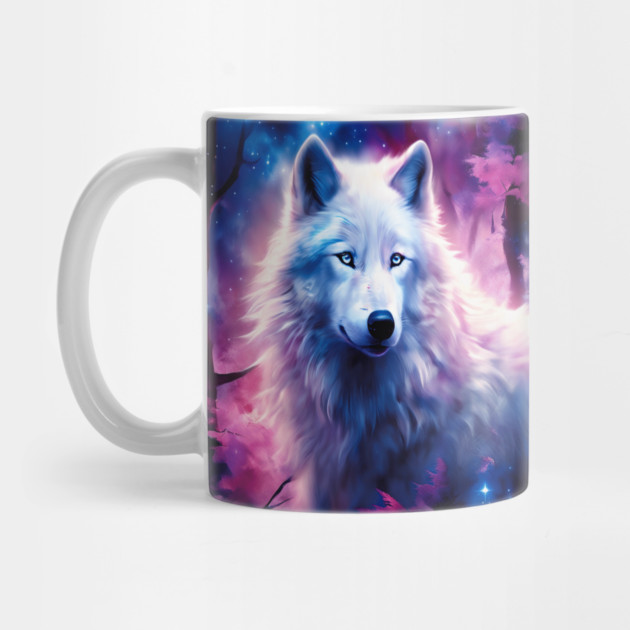 White Wolf in Fantasy Forest in Pinks and Purples|For Women and Girls by BirdsnStuff