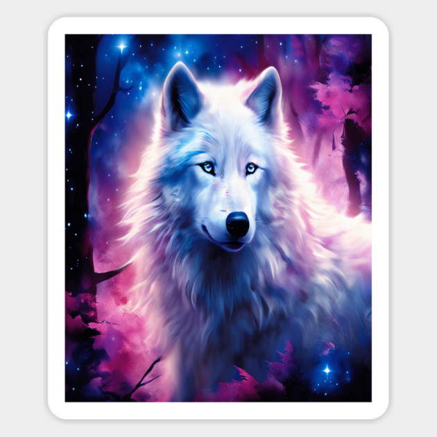 White Wolf in Fantasy Forest in Pinks and Purples|For Women and Girls Magnet by BirdsnStuff