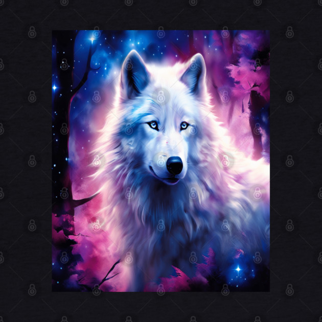 White Wolf in Fantasy Forest in Pinks and Purples|For Women and Girls by BirdsnStuff