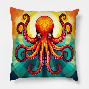 Octopus Vibrant Geometric Deco Style Pillow
