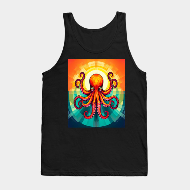 Octopus Vibrant Geometric Deco Style Tank Top by BirdsnStuff