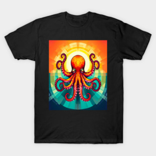 Octopus Vibrant Geometric Deco Style T-Shirt
