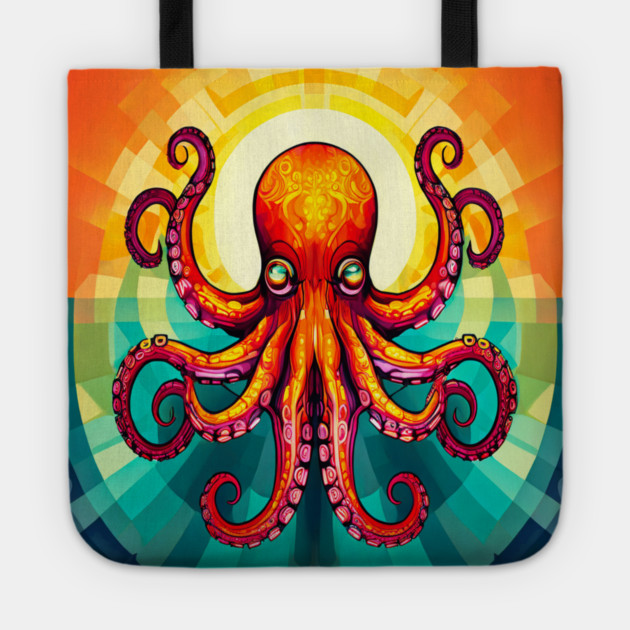 Octopus Vibrant Geometric Deco Style Tote by BirdsnStuff