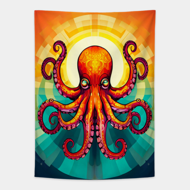 Octopus Vibrant Geometric Deco Style Tapestry by BirdsnStuff