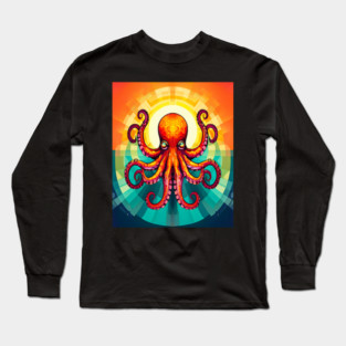 Octopus Vibrant Geometric Deco Style Long Sleeve T-Shirt