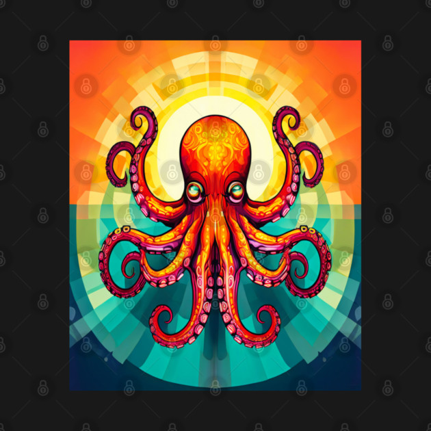 Octopus Vibrant Geometric Deco Style by BirdsnStuff
