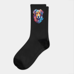 Cute Watercolor Art of Dog Face Vibrant Socks