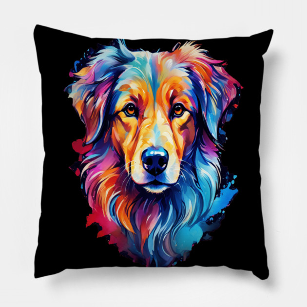 Cute Watercolor Art of Dog Face Vibrant Pillow by BirdsnStuff