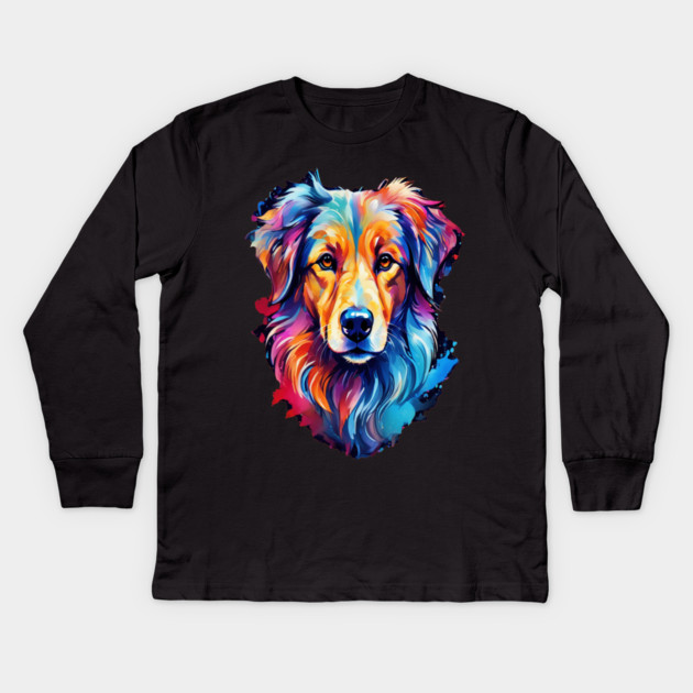 Cute Watercolor Art of Dog Face Vibrant Kids Long Sleeve T-Shirt by BirdsnStuff