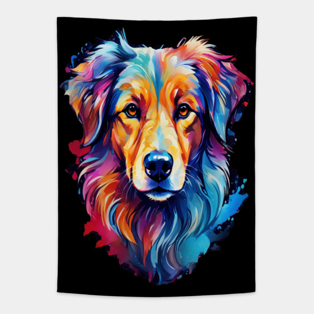 Cute Watercolor Art of Dog Face Vibrant Tapestry by BirdsnStuff