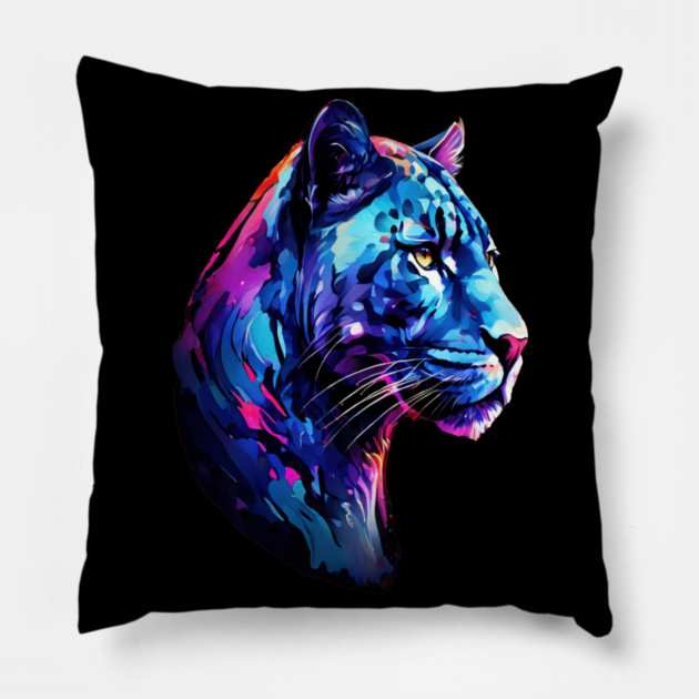 Panther Cat in Watercolor Style Art Pillow by BirdsnStuff