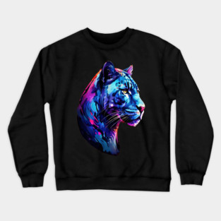 Panther Cat in Watercolor Style Art Crewneck Sweatshirt