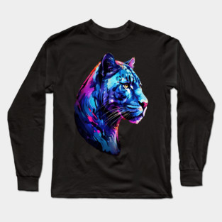 Panther Cat in Watercolor Style Art Long Sleeve T-Shirt