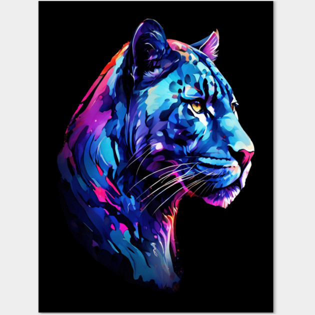 Panther Cat in Watercolor Style Art Wall Art by BirdsnStuff
