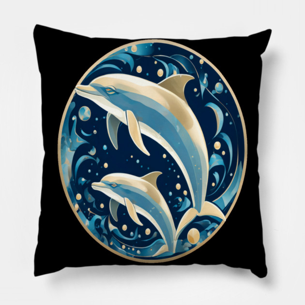 Dolphins in Art Deco Style Pillow by BirdsnStuff