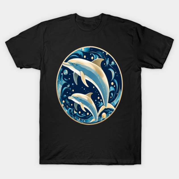 Dolphins in Art Deco Style T-Shirt by BirdsnStuff