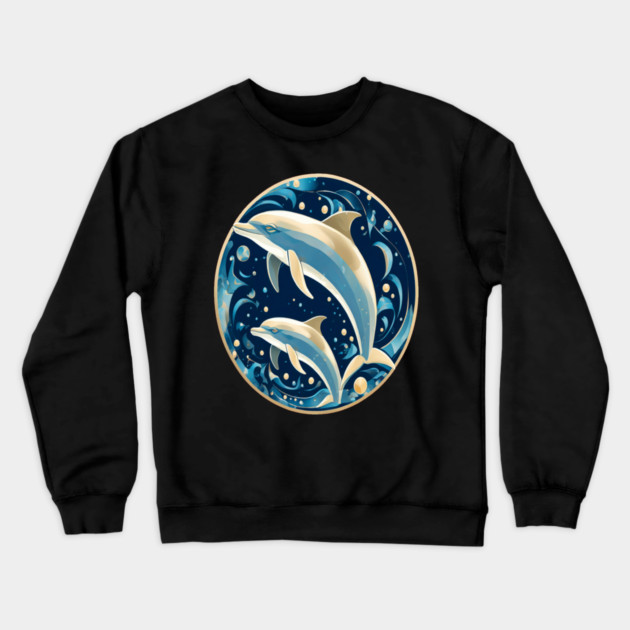 Dolphins in Art Deco Style Crewneck Sweatshirt by BirdsnStuff