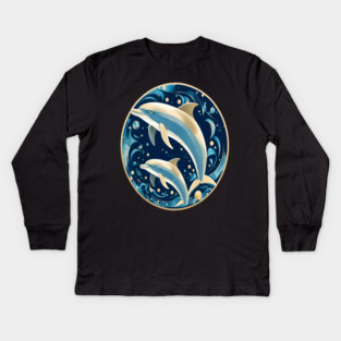 Dolphins in Art Deco Style Kids Long Sleeve T-Shirt