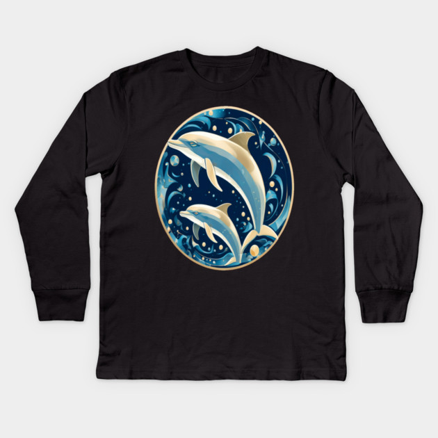 Dolphins in Art Deco Style Kids Long Sleeve T-Shirt by BirdsnStuff