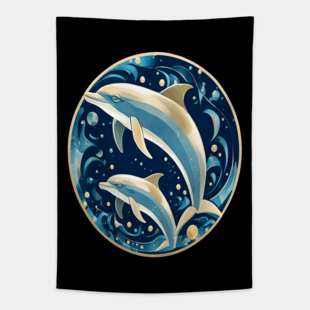 Dolphins in Art Deco Style Tapestry by BirdsnStuff