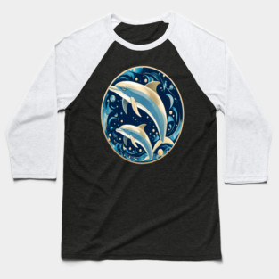 Dolphins in Art Deco Style Baseball T-Shirt