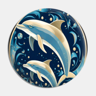Dolphins in Art Deco Style Pin