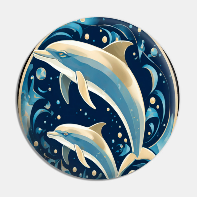 Dolphins in Art Deco Style Pin by BirdsnStuff