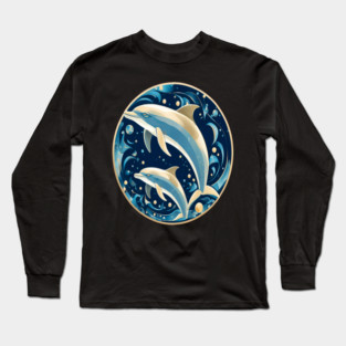 Dolphins in Art Deco Style Long Sleeve T-Shirt