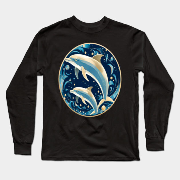 Dolphins in Art Deco Style Long Sleeve T-Shirt by BirdsnStuff