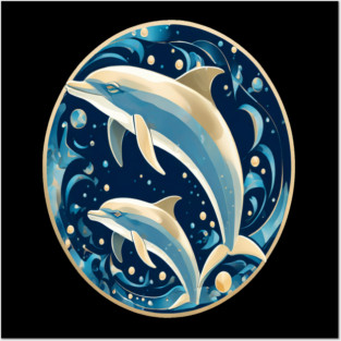 Dolphins in Art Deco Style Posters and Art