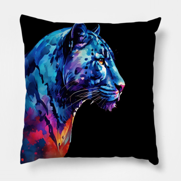 Panther Cat in Watercolor Style Art Pillow by BirdsnStuff